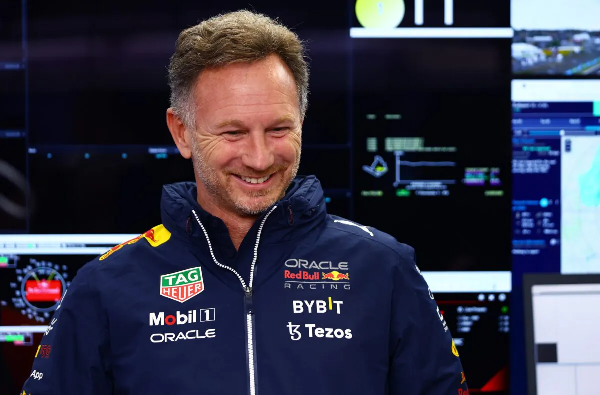 Red Bull Racing Team Principal Christian Horner looks on in the garage ahead of the F1 Grand Prix of Hungary at Hungaroring in Budapest, Hungary, on July 31, 2022. (Mark Thompson/Getty Images)