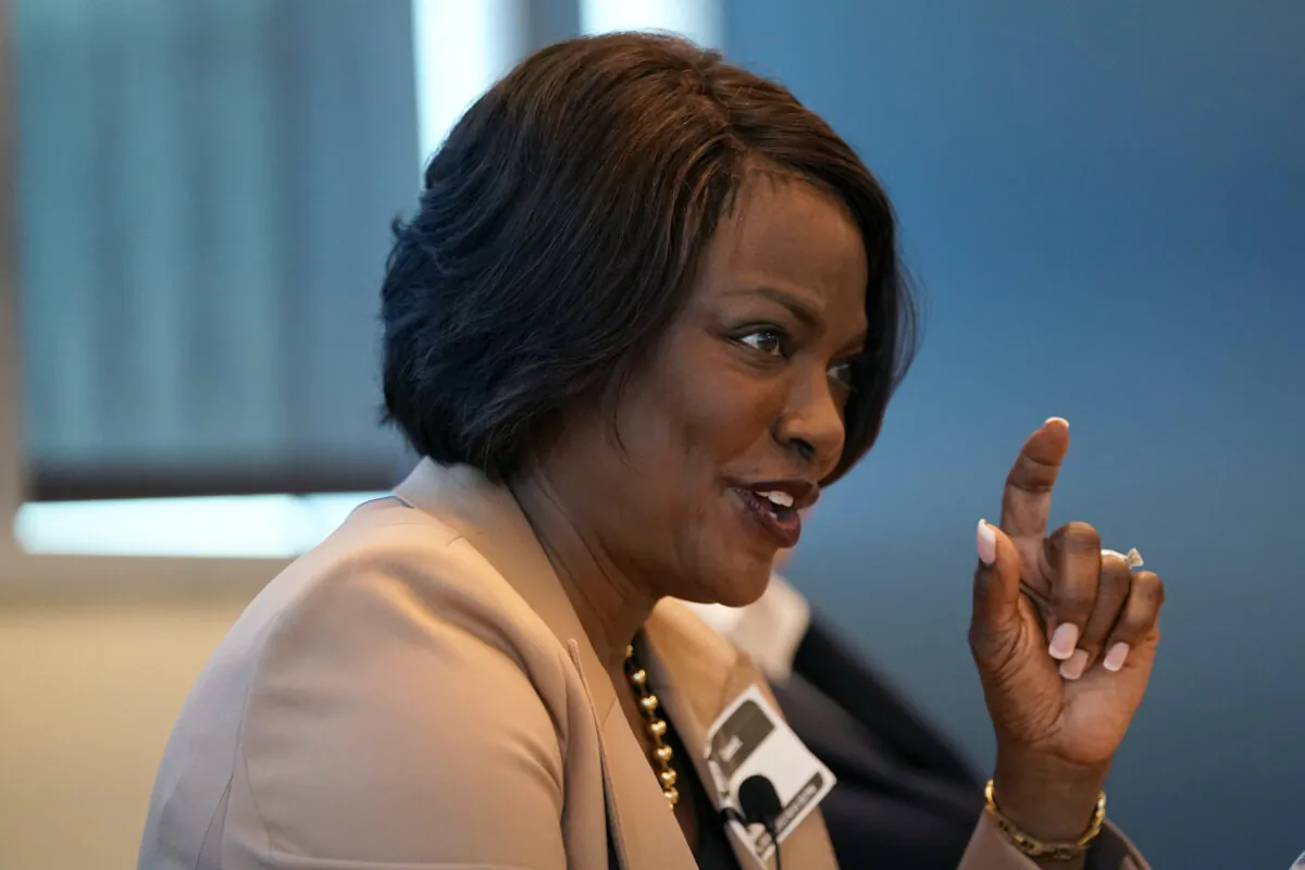 Rep. Val Demings (D-Fla.), participates in a roundtable discussion about Congress passing the inflation bill and the high cost of prescription drugs, at the Borinquen Medical Center in Miami, on Aug. 15, 2022. (Lynne Sladky/AP Photo)