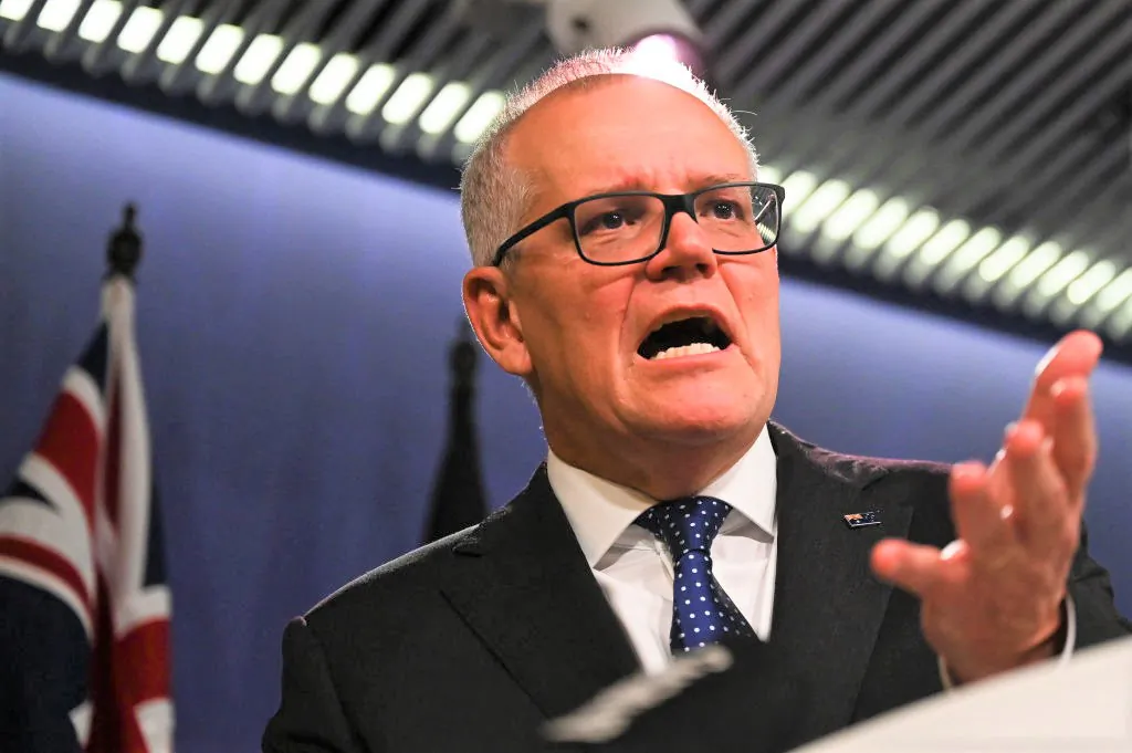 Australia's former Prime Minister Scott Morrison speaks to media during a press conference in Sydney, Australia on Aug. 17, 2022. (Steven Saphore/AFP via Getty Images)