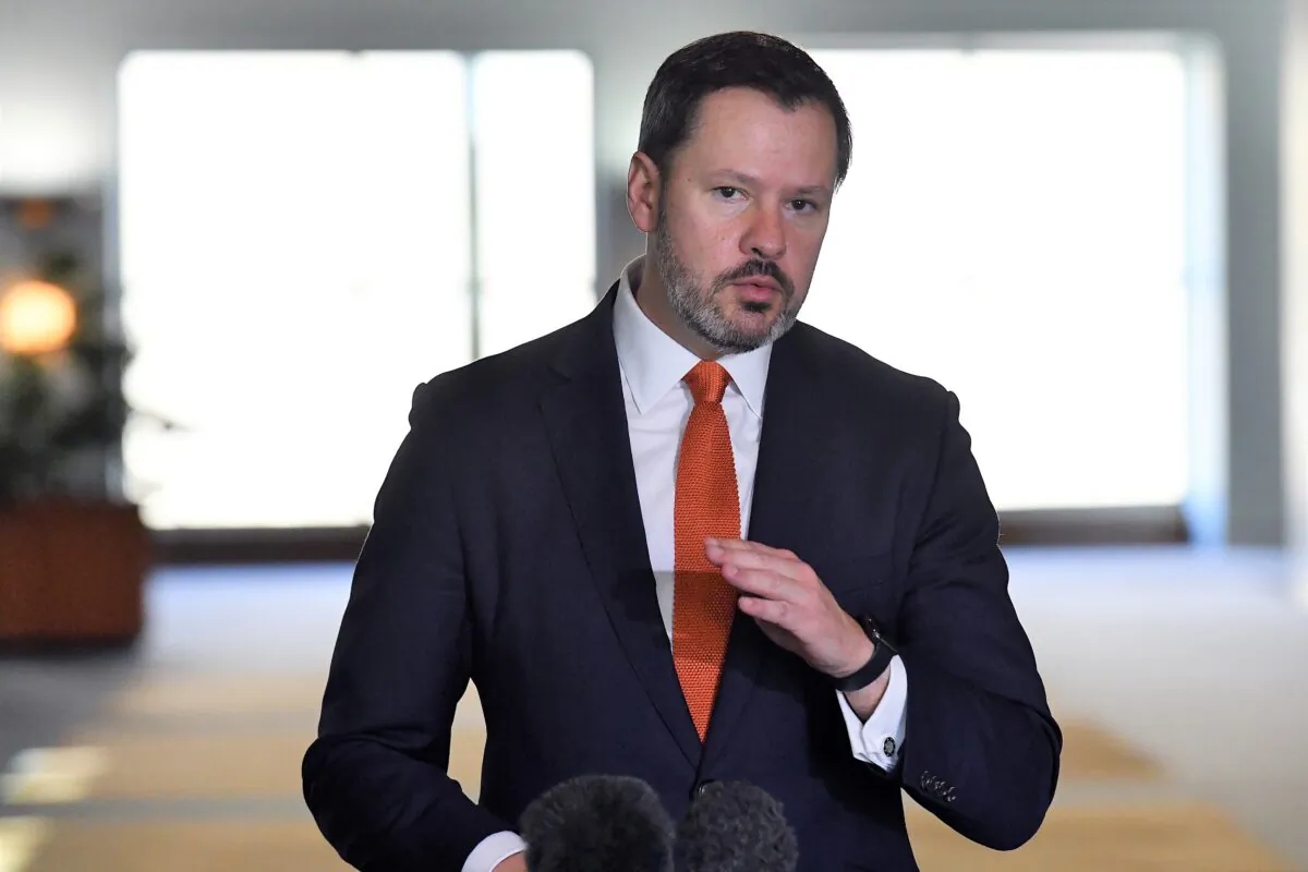 Industry and Science Minister Ed Husic speaks to media during a press conference in Canberra, Australia, on May 13, 2021. (Sam Mooy/Getty Images)