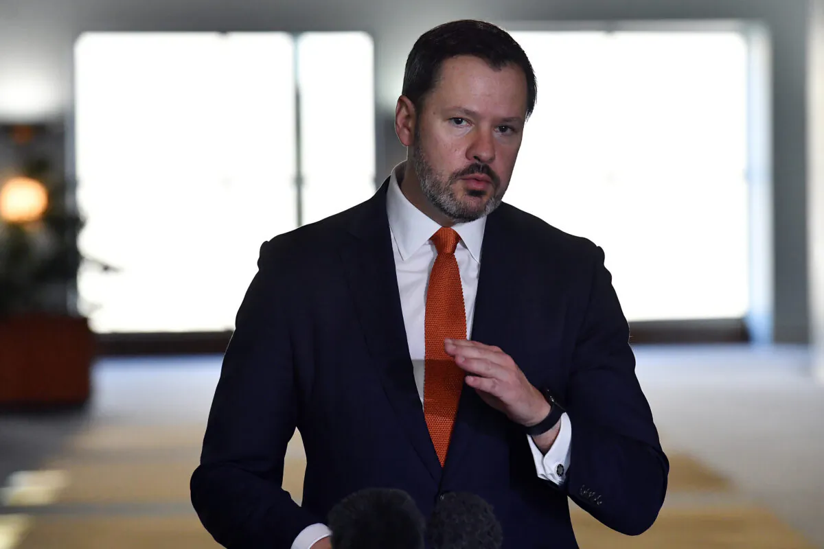 Industry and Science Minister Ed Husic speaks to media during a press conference in Canberra, Australia, on May 13, 2021. (Sam Mooy/Getty Images)