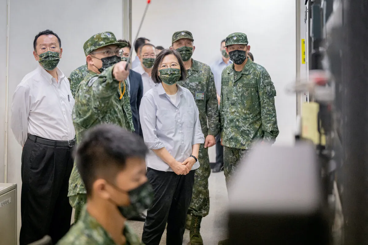 Taiwan's President Tsai Ing-wen visits soldiers at a military base in New Taipei City, Taiwan, on Aug. 23, 2022. (Taiwan Presidential Office/Handout via Reuters)