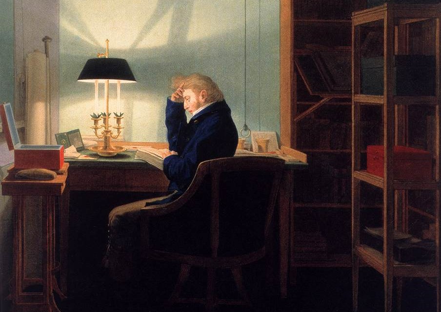 The reader's importance is often overlooked. A cropped view of "Man Reading at Lamplight," 1814, by Georg Friedrich Kersting. Kunst Museum Winterthur, Reinhart am Stadtgarten. (Public Domain)