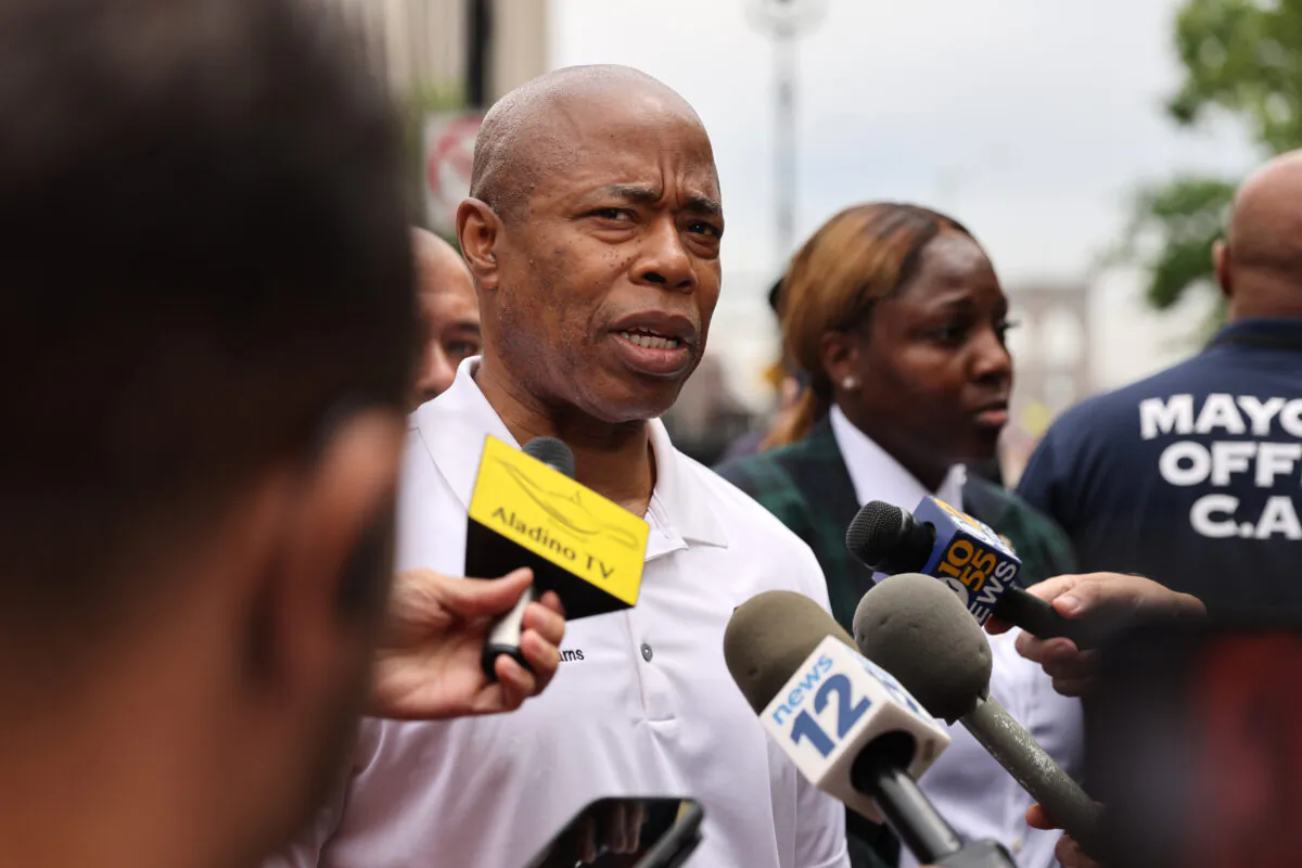 New York City Mayor Eric Adams talks to the media on June 11, 2022. (Spencer Platt/Getty Images)
