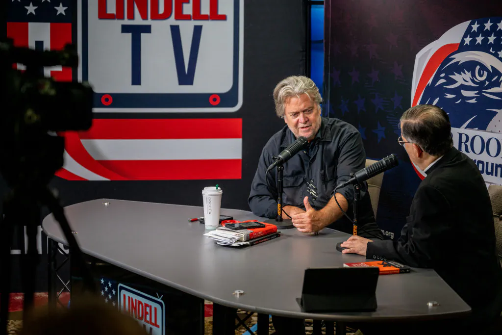 Steve Bannon, who was chief strategist to former President Donald Trump, hosts an interview during the Conservative Political Action Conference at the Hilton Anatole in Dallas on Aug. 4, 2022. (Brandon Bell/Getty Images)