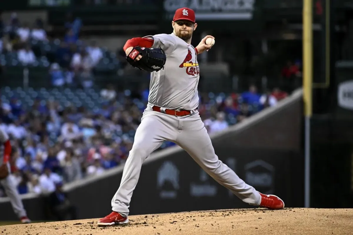 St. Louis Cardinals starting pitcher Jordan Montgomery (48) delivers against the Chicago Cubs during the first inning at Wrigley Field in Chicago on Aug. 22, 2022. (Matt Marton/USA TODAY Sports via Field Level Media)