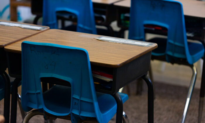 An elementary school classroom in Orange, Calif., on March 11, 2021. (John Fredricks/The Epoch Times)