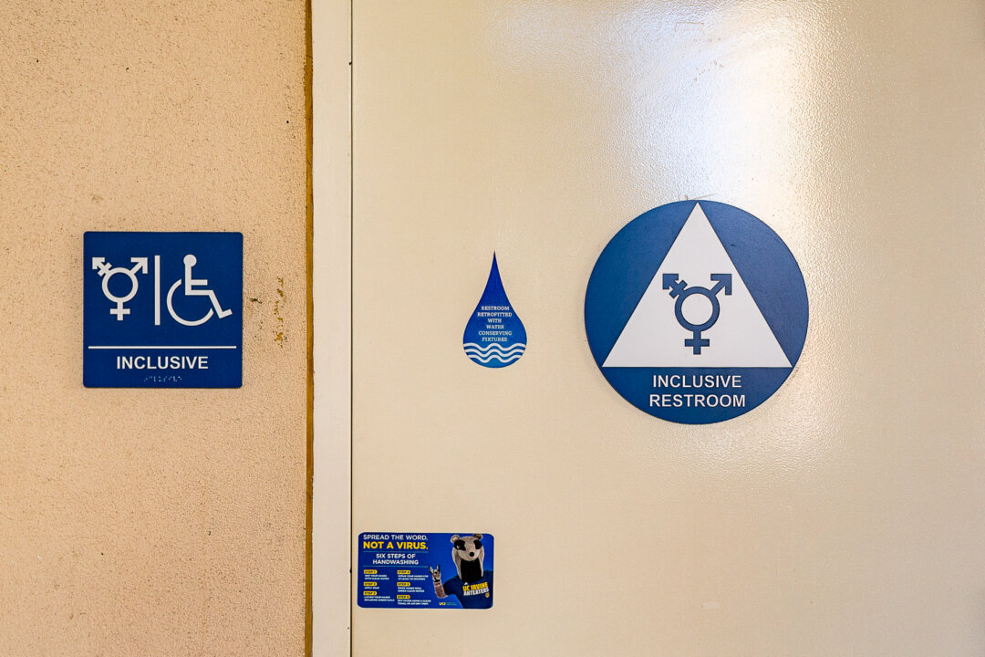 A bathroom is set aside for transgender students at the University of California–Irvine, in Irvine, Calif., on Sept. 25, 2020.  (John Fredricks/The Epoch Times)