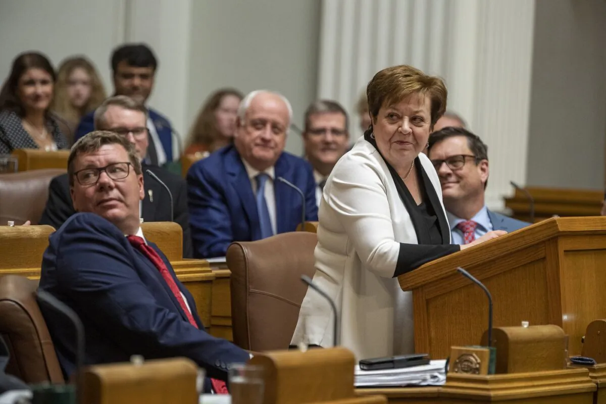 Finance Minister Donna Harpauer presents the Saskatchewan budget in the legislature in Regina on March 23, 2022. (The Canadian Press/Liam Richards)