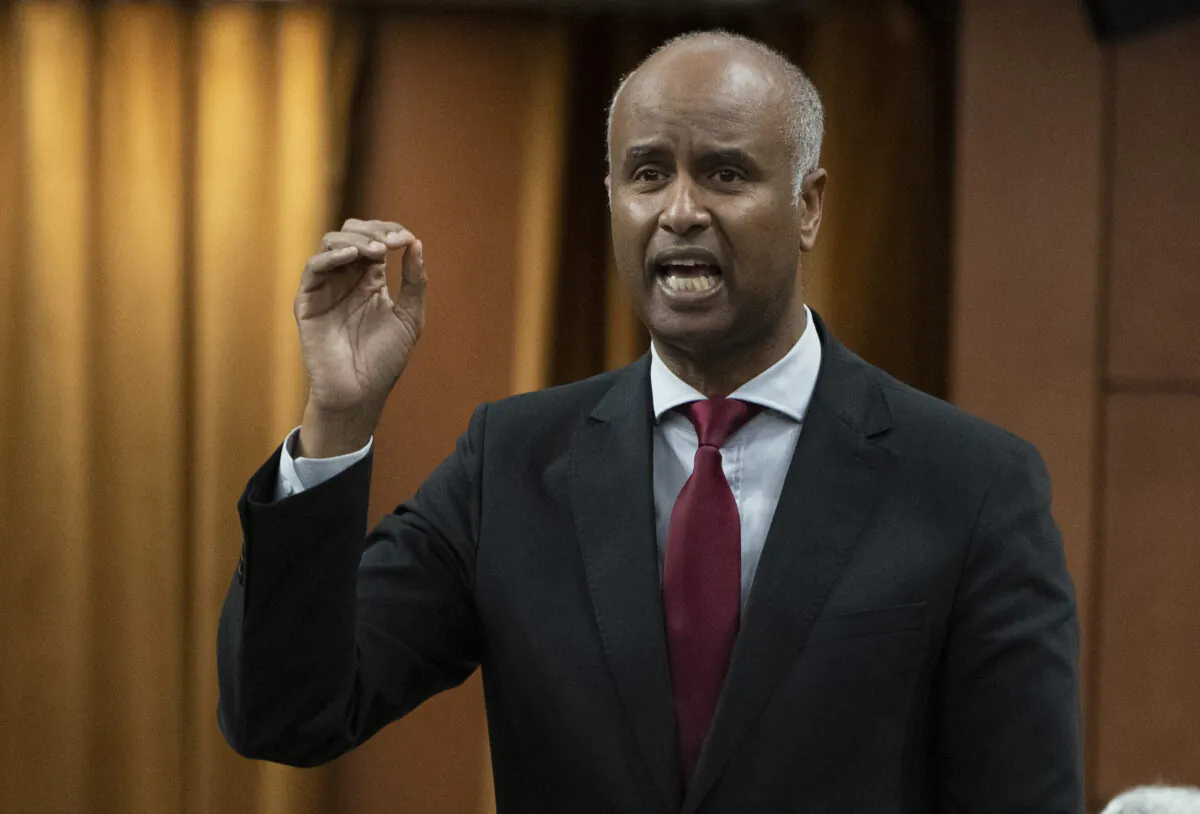 Diversity and Inclusion Minister Ahmed Hussen rises during question period on Parliament Hill in Ottawa on June 2, 2022. (The Canadian Press/Adrian Wyld)