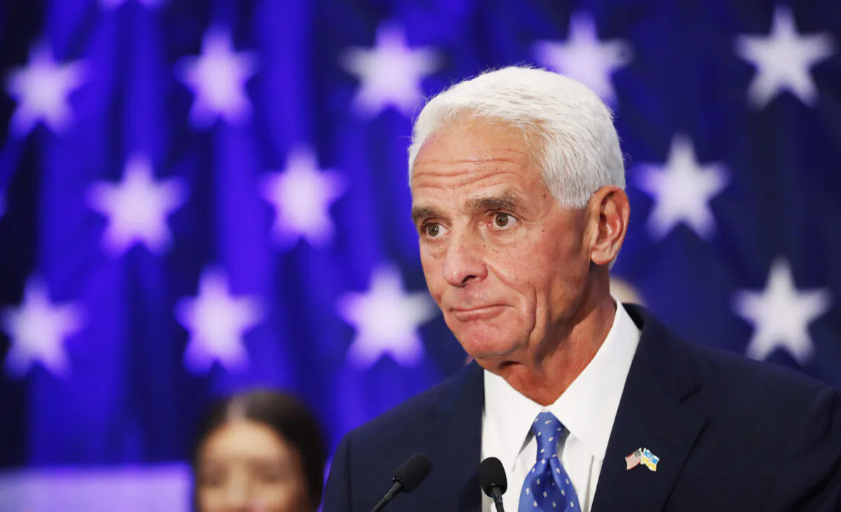 Florida Gubernatorial candidate Rep. Charlie Crist (D-Fla.) gives a victory speech after defeating gubernatorial candidate, Commissioner of Agriculture Nikki Fried in the primary election at the Hilton St. Petersburg Bayfront in St. Petersburg, Fla., on Aug. 23, 2022. (Octavio Jones/Getty Images)