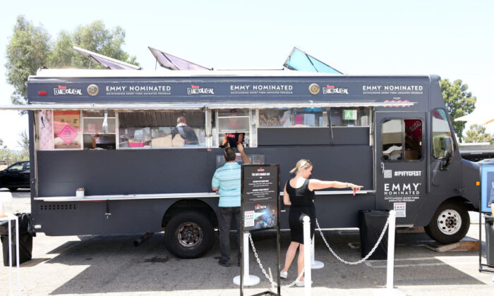 A food truck is seen at The Amazon Prime FYC Fest at Westfield Fashion Square in Sherman Oaks, Calif. on Aug. 12, 2022. (David Livingston/Getty Images)