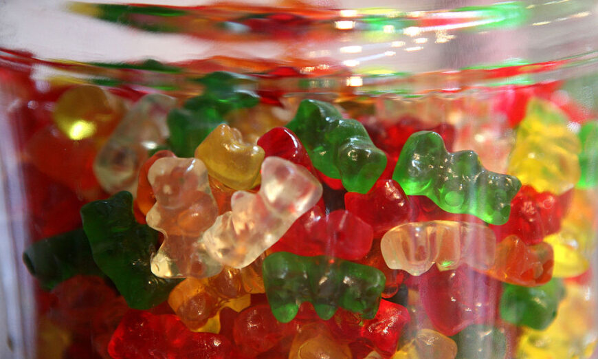 In this file photo taken in 2009, Gummi Bears are displayed in a glass jar at a candy store in San Francisco, California. (Justin Sullivan/Getty Images)