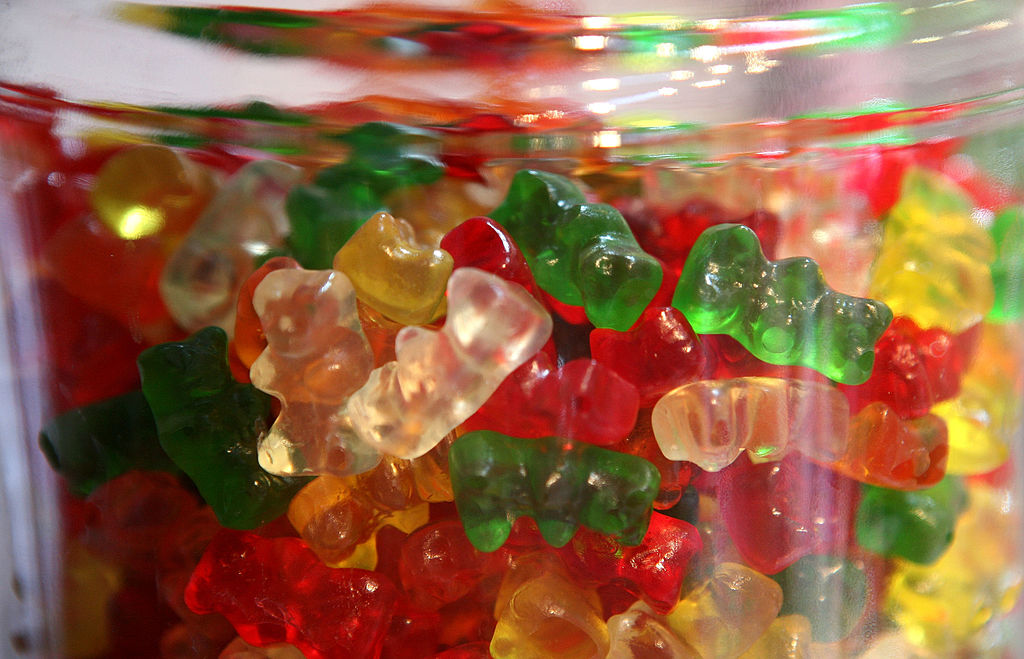 Gummi Bears are displayed in a glass jar at Sweet Dish candy store in San Francisco, California on April 3, 2009. Justin Sullivan/Getty Images)