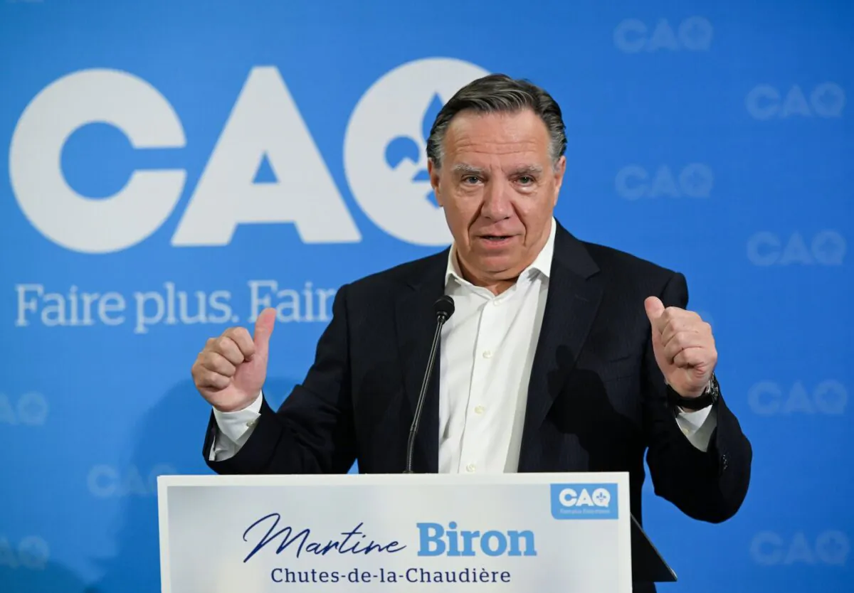 Quebec Premier and Coalition Avenir Quebec leader Francois Legault speaks in Levis, Que., Aug. 10, 2022. (The Canadian Press/Jacques Boissinot)