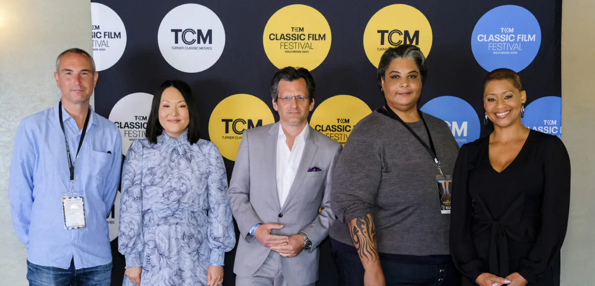 Charlie Tabesh, Ben Mankiewicz, Jacqueline Stewart attend the 2022 TCM Classic Film Festival in Hollywood, Calif., on April 24, 2022. (Emma McIntyre/Getty Images for TCM)