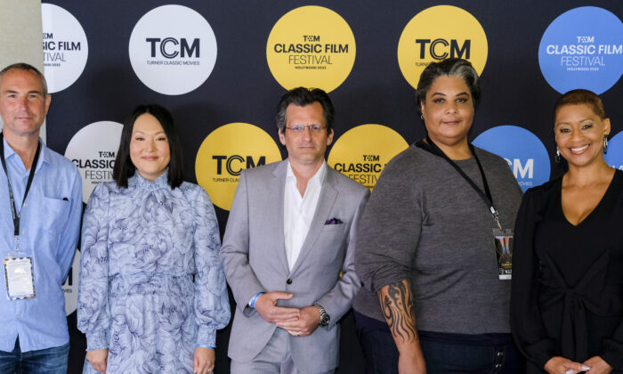 Charlie Tabesh, Ben Mankiewicz, Jacqueline Stewart attend the 2022 TCM Classic Film Festival in Hollywood, Calif., on April 24, 2022. (Emma McIntyre/Getty Images for TCM)