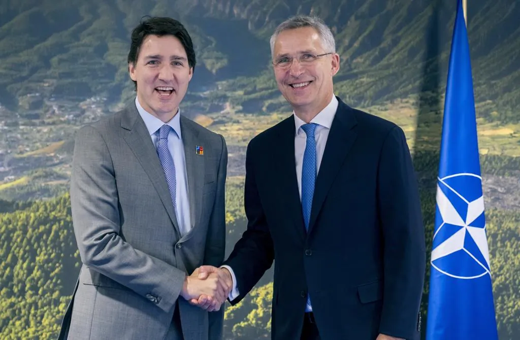 Prime Minister Justin Trudeau meets with NATO Secretary General Jens Stoltenberg at the NATO Summit in Madrid on June 29, 2022. (The Canadian Press/Paul Chiasson)