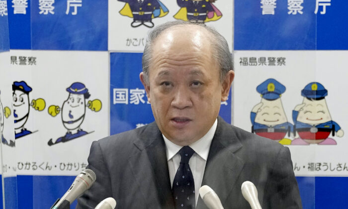 National Police Agency Chief Itaru Nakamura speaks during a press conference at the National Police Agency in Tokyo on Aug. 25, 2022. (Kyodo News via AP)