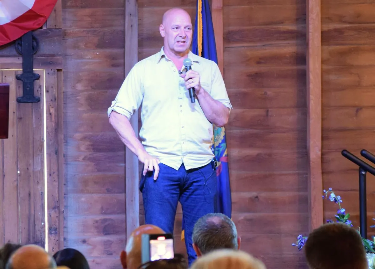 Pennsylvania Republican candidate for governor, Sen. Doug Mastriano, speaks at a campaign rally at the Star Barn in Elizabethtown, Pa., on Aug. 24, 2022. (Beth Brelje/The Epoch Times)
