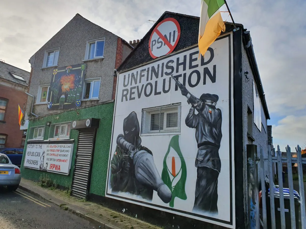 The head office of Saoradh, the political wing of the New IRA, in Londonderry, Northern Ireland, in October 2019. (Chris Summers/The Epoch Times)