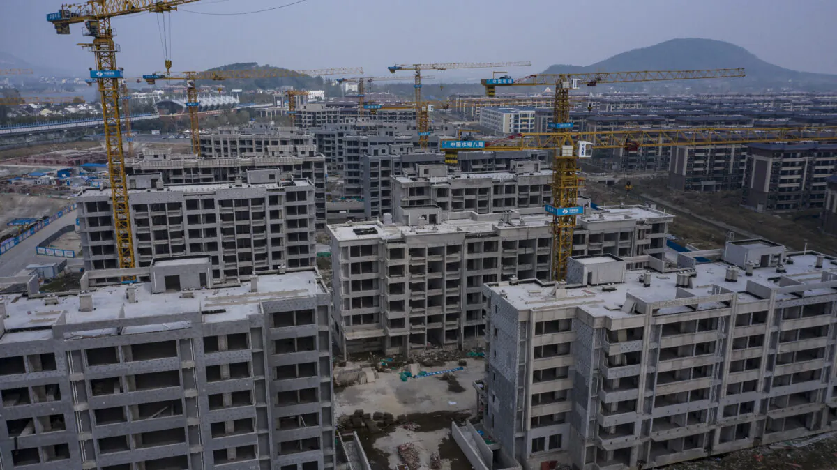 Unfinished apartment buildings at China Evergrande Group's Health Valley development, on the outskirts of Nanjing, China, on Oct. 22, 2021. (Qilai Shen/Bloomberg via Getty Images)