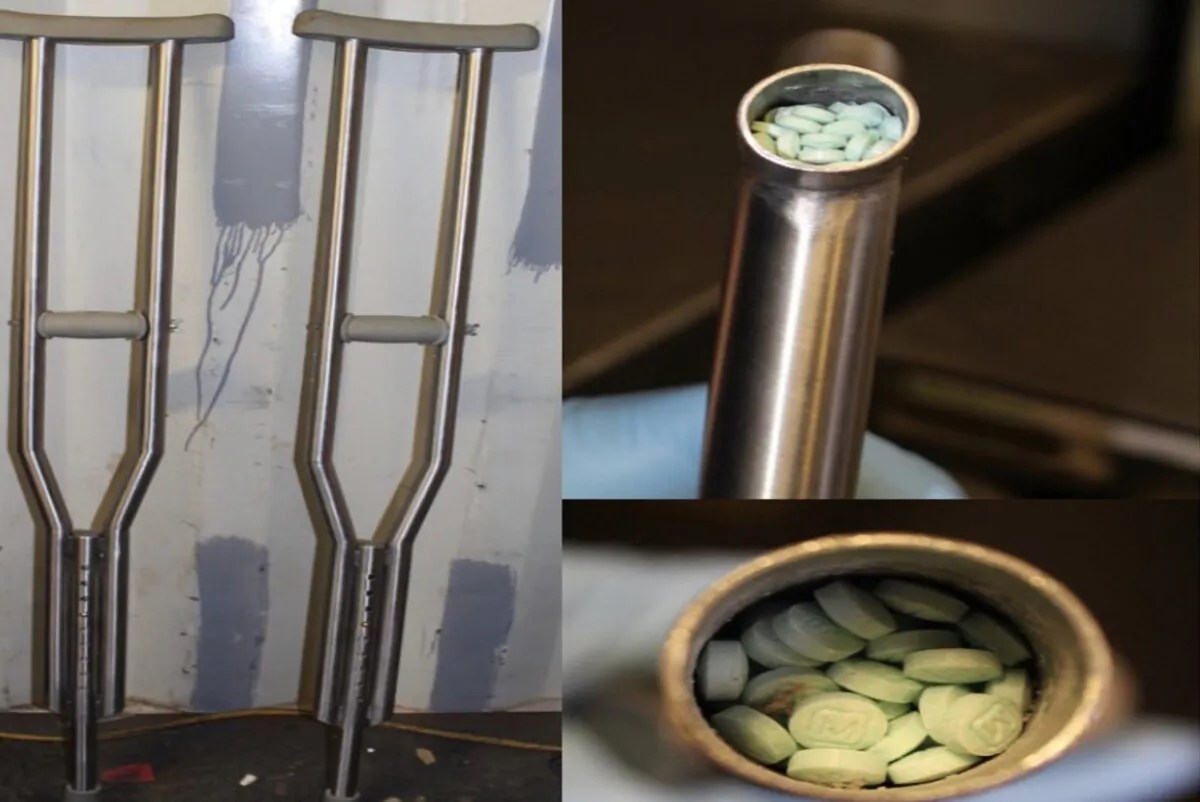 U.S. Customs and Border Protection at Arizona's Nogaels port of entry seized 14,000 fentanyl pills hidden inside crutches on Aug. 23, 2022. (U.S. Customs and Border Protection)