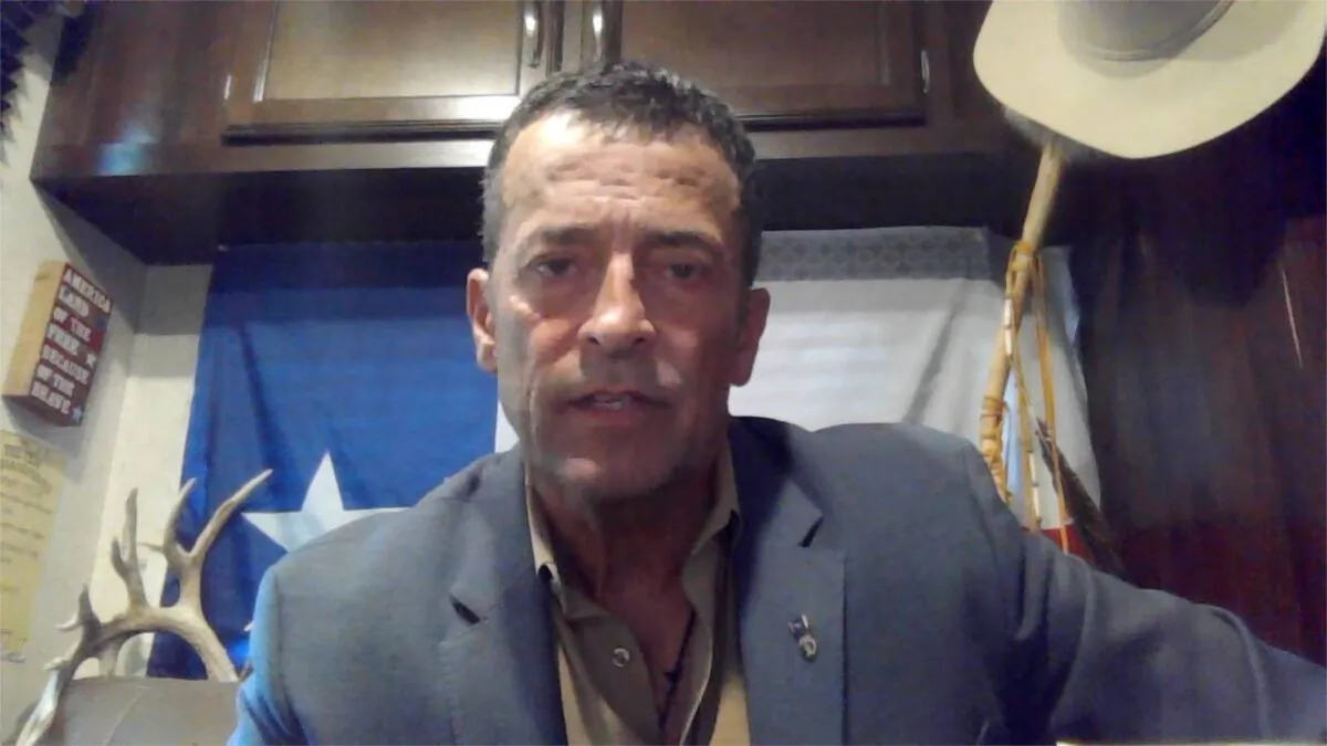 Dr. Peter Chambers, a Green Beret flight surgeon who worked on the COVID-19 task force in Texas, in an interview for EpochTV’s “Crossroads” on Aug. 1, 2022. (EpochTV)