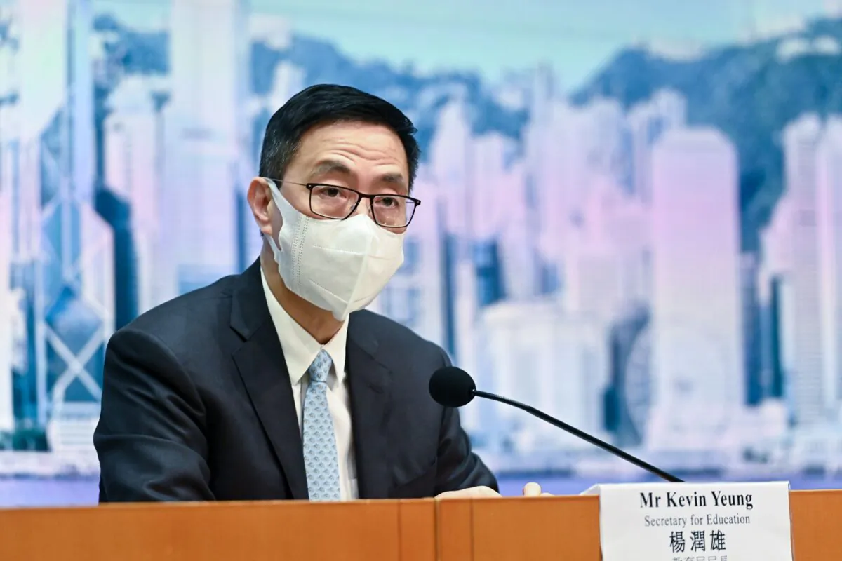 Hong Kong Secretary for Education Kevin Yeung Speaks on Feb. 28, 2022. His tenure ended on June 30, 2022. (Sung Pi-lung/The Epoch Times)