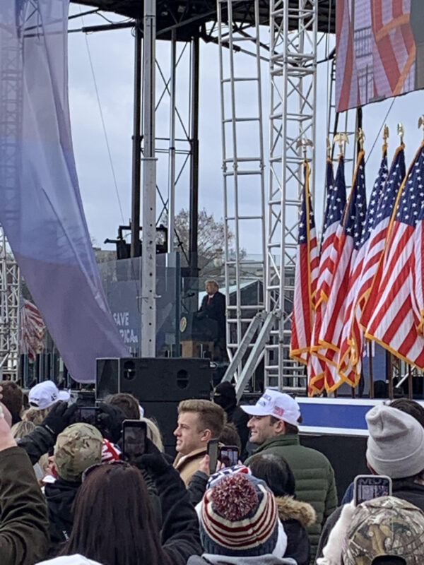 Photo of President Donald Trump speaking at the ellipse in Washington, D.C. on January 6, 2021 while assisting the United States Secret Service with crowd control. 