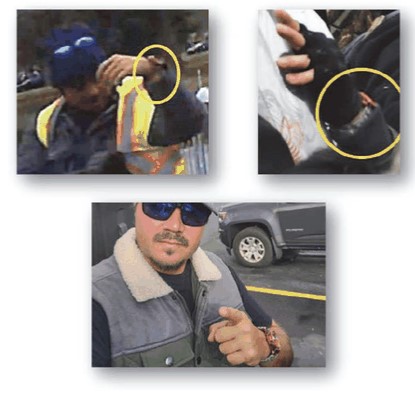 Screenshot of an image showing one of the suspected Guardians of Freedom members, wearing one of the yellow vests allegedly given to the members by Secret Service in their capacity to assist with crowd control.
