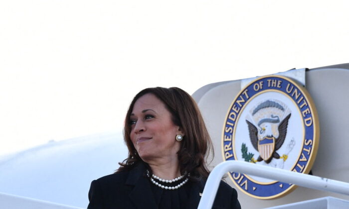 U.S. Vice President Kamala Harris departs from Andrews Air Force Base in Maryland on Sept. 11, 2021. (Mandel Ngan/AFP via Getty Images)