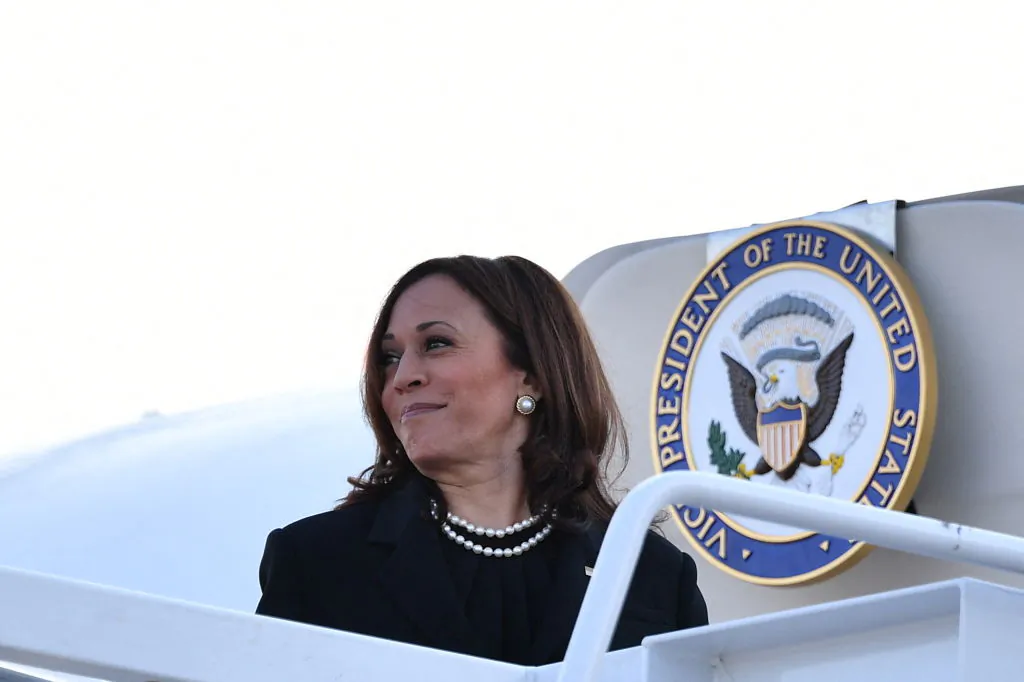 U.S. Vice President Kamala Harris departs from Andrews Air Force Base in Maryland on Sept. 11, 2021. (Mandel Ngan/AFP via Getty Images)