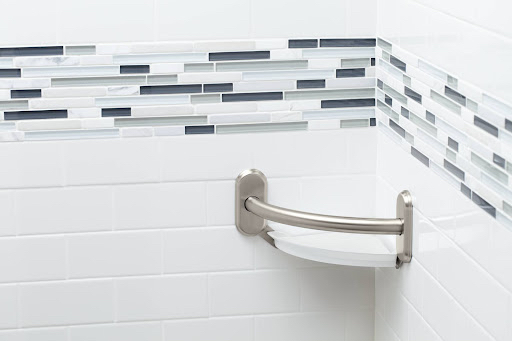 A grab bar in a shower