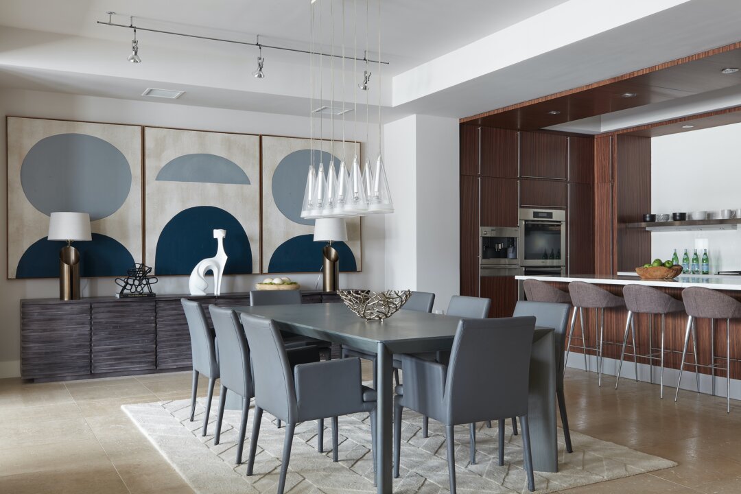 Blue art pieces make a strong statement in this dining space. (Scott Gabriel Morris/TNS)