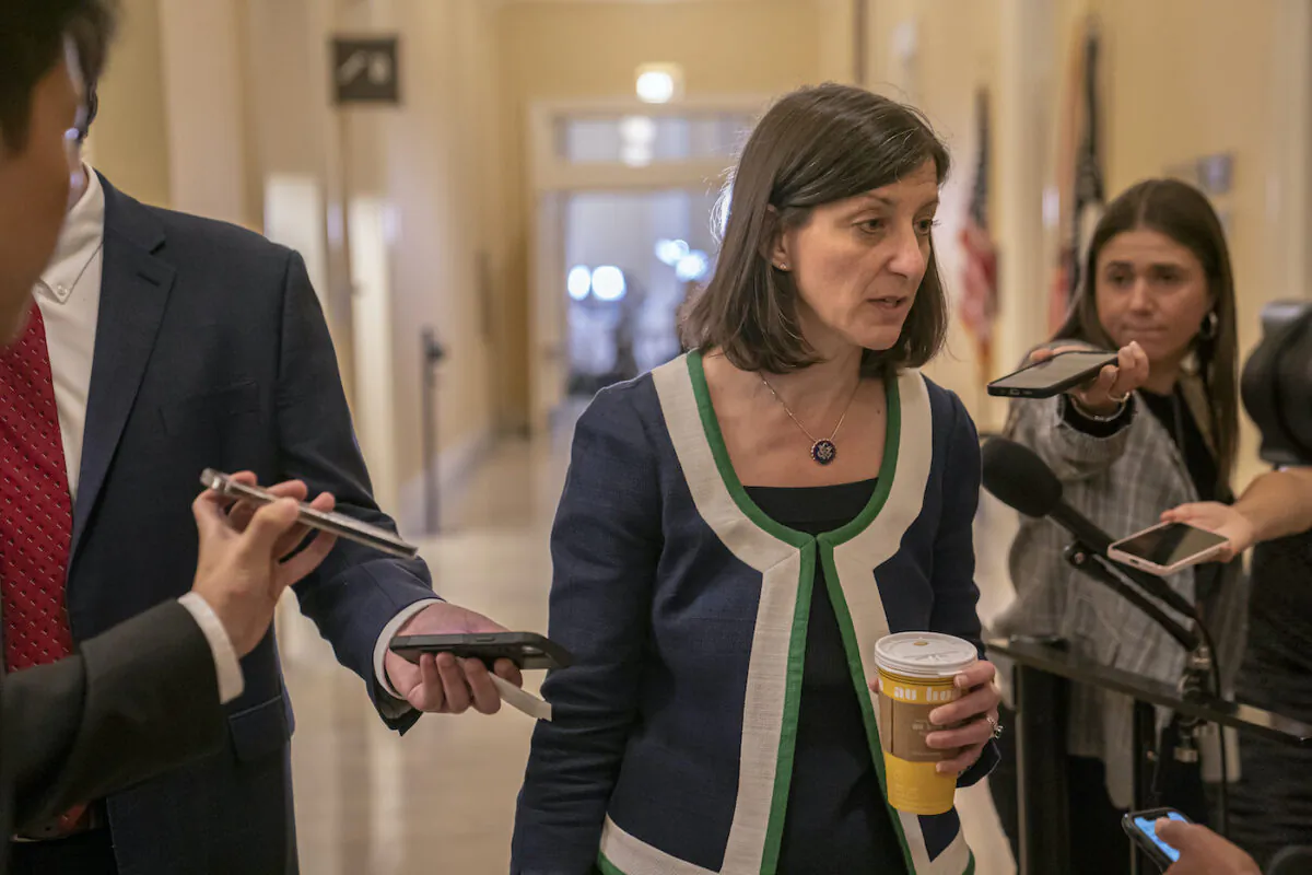 Rep. Elaine Luria (D-Va.) speaks with reporters in Washington on June 23, 2022. (Nathan Howard/Getty Images)