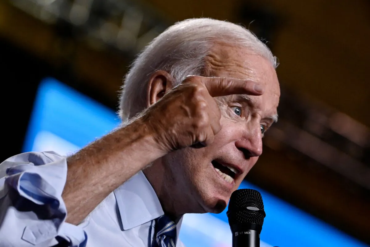 President Joe Biden participates in a rally for the Democratic National Committee (DNC) at Richard Montgomery High School in Rockville, Md., on Aug. 25, 2022. (Olivier Douliery/AFP via Getty Images)