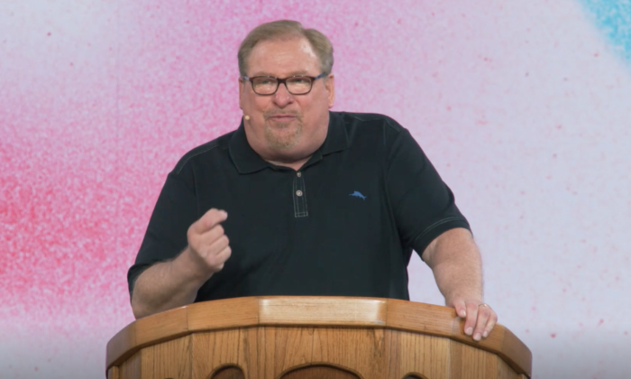 Pastor Rick Warren delivers his final sermon as Saddleback Church’s senior pastor at Saddleback Church in Lake Forest, Calif., on Aug. 28, 2022. (Screenshot via Saddleback Church)