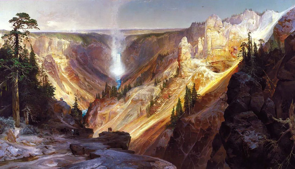 "The Grand Canyon of the Yellowstone," 1872, by Thomas Moran. Oil on canvas; 83.8 inches by 104.8 inches. Smithsonian American Art Museum Lent by the Department of the Interior Museum. (Public domain)