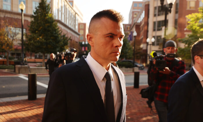 Russian analyst Igor Danchenko arrives at the Albert V. Bryan U.S. Courthouse before being arraigned in Alexandria, Va., on Nov. 10, 2021. (Chip Somodevilla/Getty Images)