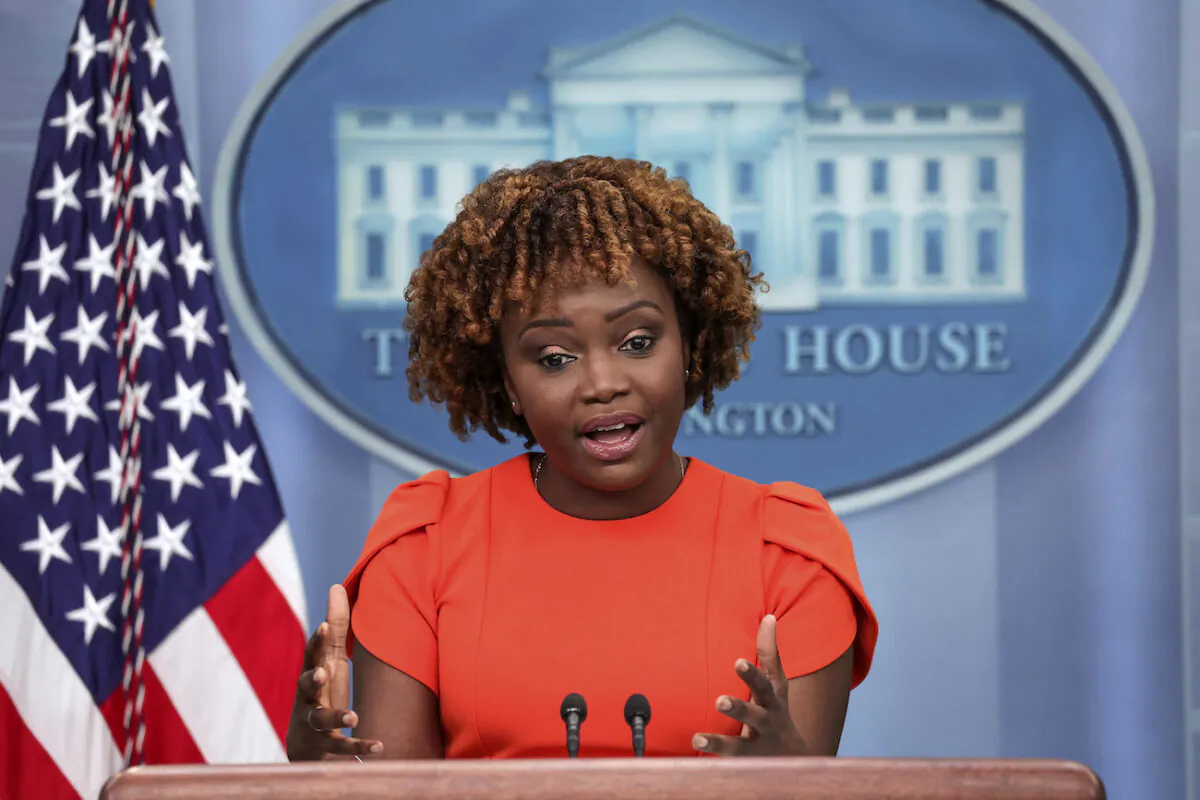 White House Press Secretary Karine Jean-Pierre speaks during the White House daily press briefing in the James S. Brady Press Room of the White House in Washington, on Aug. 29, 2022. (Win McNamee/Getty Images)