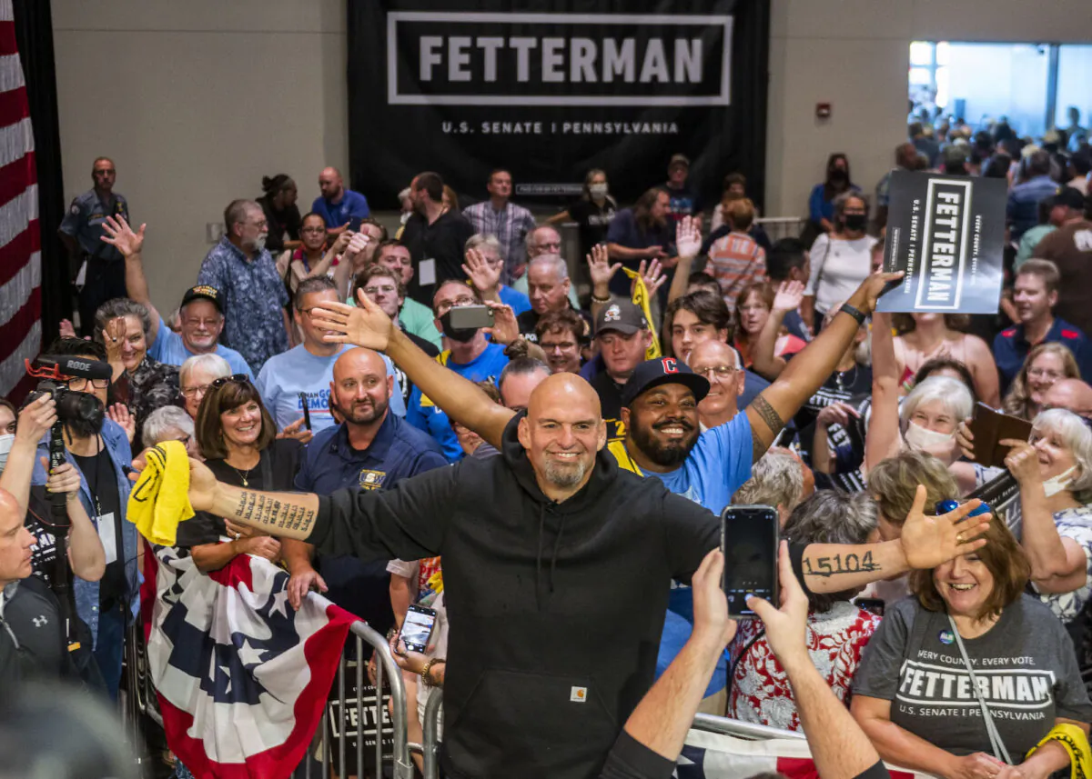 Democratic Senate candidate Lt. Gov. John Fetterman (D-Pa.) takes photos with supporters following a rally at the Bayfront Convention Center in Erie, Pa., on Aug. 12, 2022. (Nate Smallwood/Getty Images)