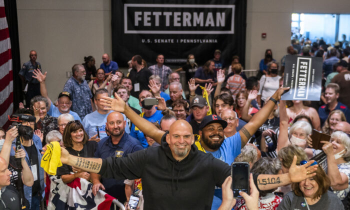 Democratic Senate candidate Lt. Gov. John Fetterman (D-Pa.) takes photos with supporters following a rally at the Bayfront Convention Center in Erie, Pennsylvania, on Aug. 12, 2022 . (Nate Smallwood/Getty Images)