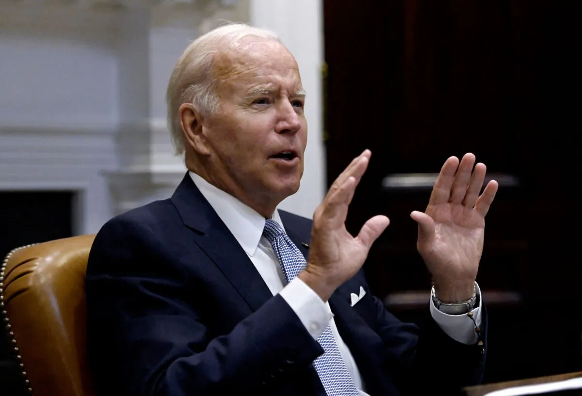 President Joe Biden attends a meeting in the Roosevelt Room at the White House in Washington on Aug. 26, 2022. (Olivier Douliery/AFP via Getty Images)