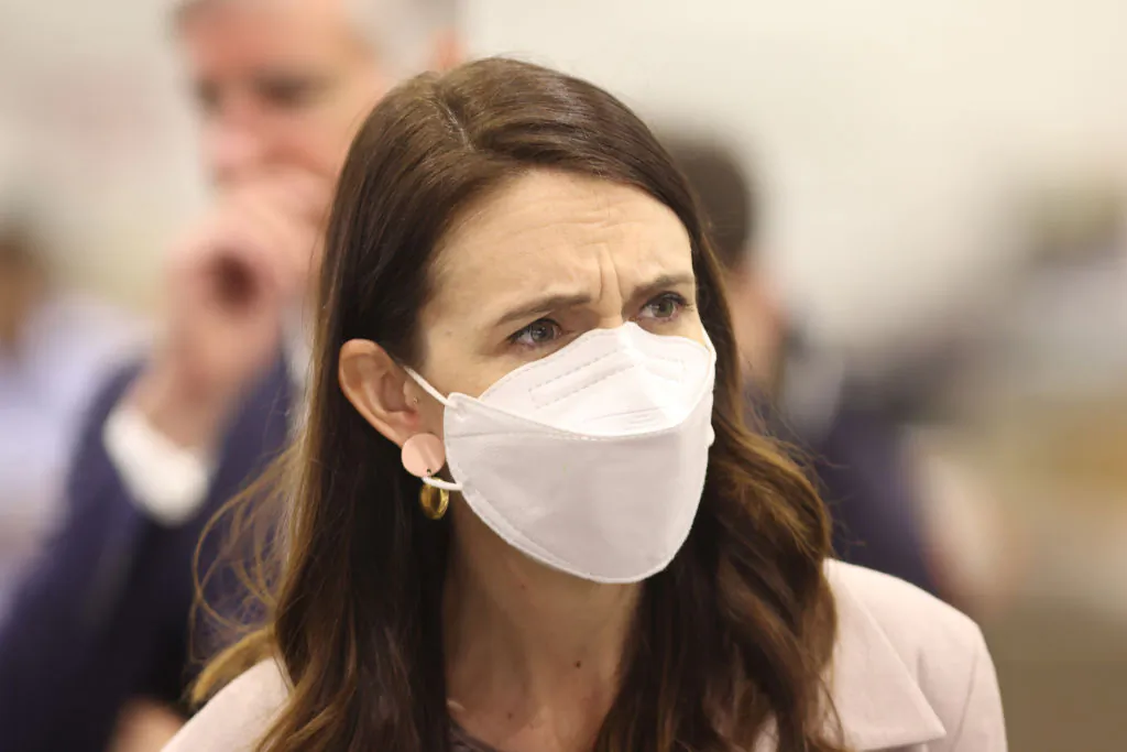 New Zealand Prime Minister Jacinda Ardern meets with staff during a visit to the Costco Warehouse, in the suburb of Westgate in Auckland, New Zealand, on Aug. 25, 2022. (Phil Walter/Getty Images)