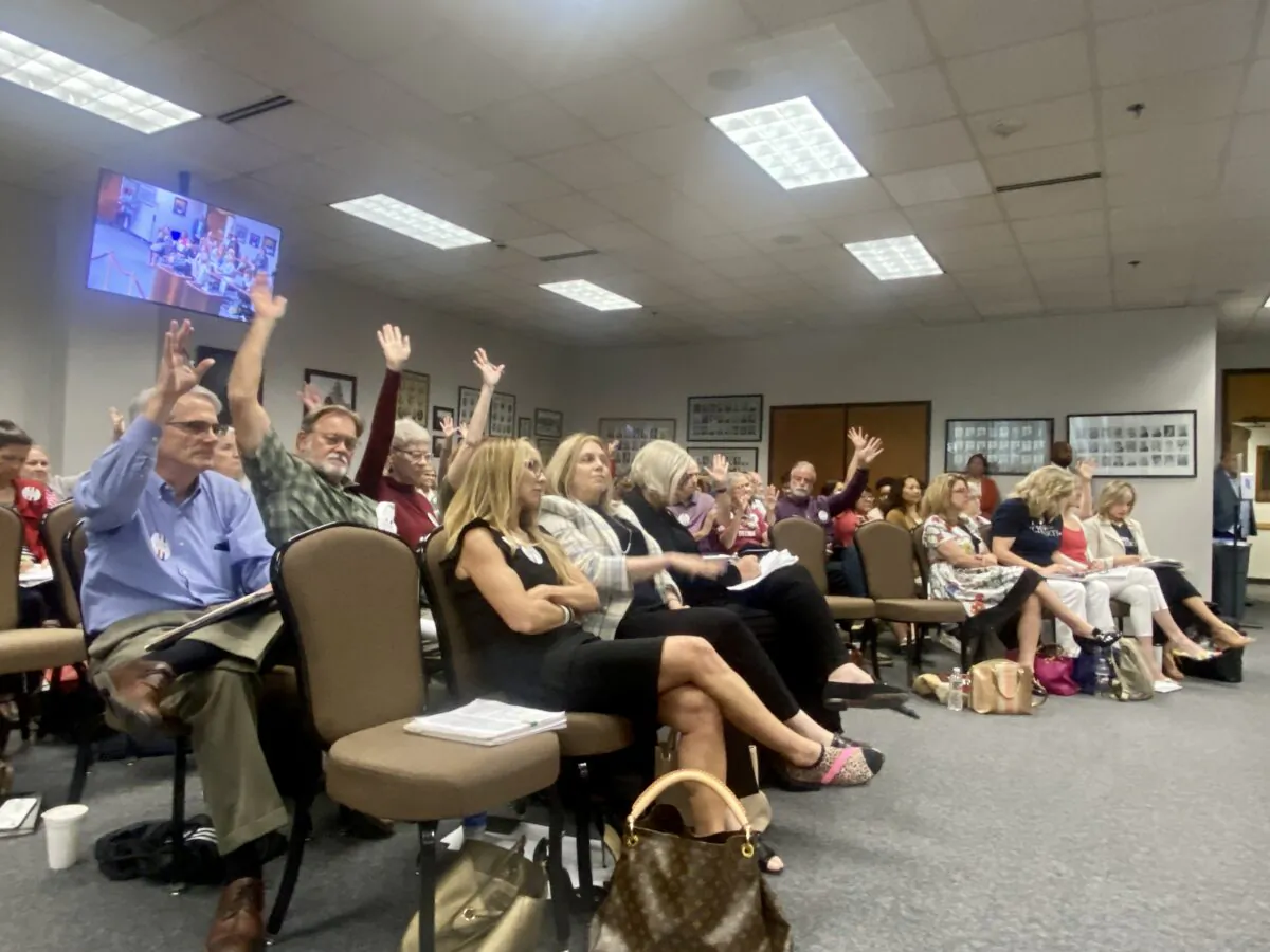 Texas parents showed up to speak against changes in social studies curriculum at a State Board of Education meeting in Austin, Texas, on Aug. 30, 2022. (Darlene McCormick Sanchez/The Epoch Times)