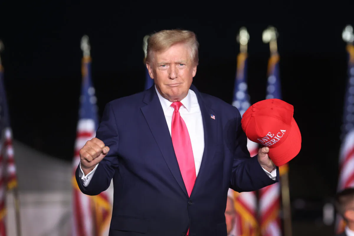 Former President Donald Trump greets supporters during a rally in Waukesha, Wis., on Aug. 5, 2022. (Scott Olson/Getty Images)