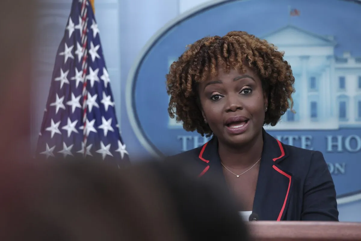 White House press secretary Karine Jean-Pierre speaks during a briefing in Washington on Aug. 31, 2022. (Win McNamee/Getty Images)