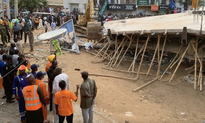 A three-story building that collapsed
completely in Nigeria's Kano on Aug. 30, 2022. (Nigerian National Emergency Management Agency)