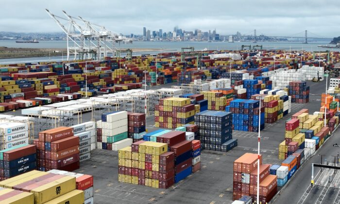 Shipping containers at the Port of Oakland in Oakland, Calif., on July 21, 2022. (Justin Sullivan/Getty Images)